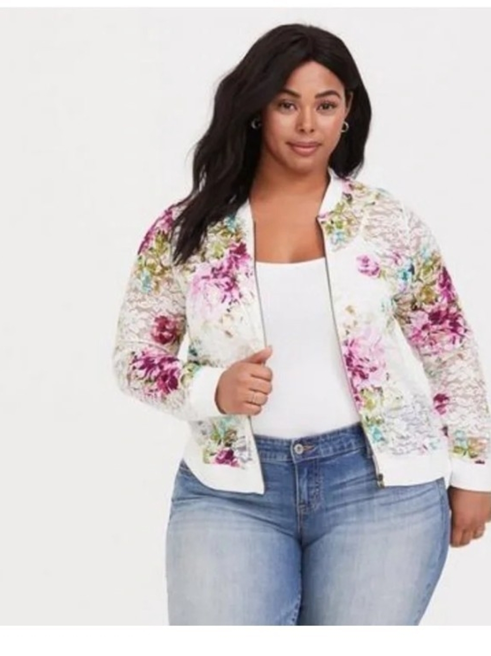 Torrid White Floral Lace Zip-Up Sweater - Picture 7 of 9